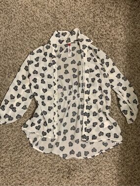 Kids Heart-Print Hooded Shirt Jacket - White/Black